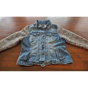 Paper Tee Beautiful Jean Jacket With Faux‎ Indian Embroidery Sleeves 1X